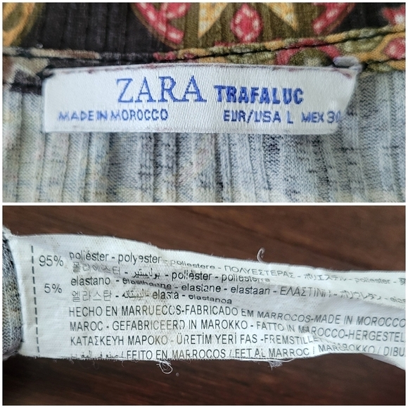 Zara Trafaluc Women's Mixed Pattern Multicolor Short Sleeve Peplum Top Size L - Picture 4 of 10